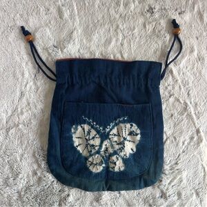 Blue Butterfly Drawstring Bag